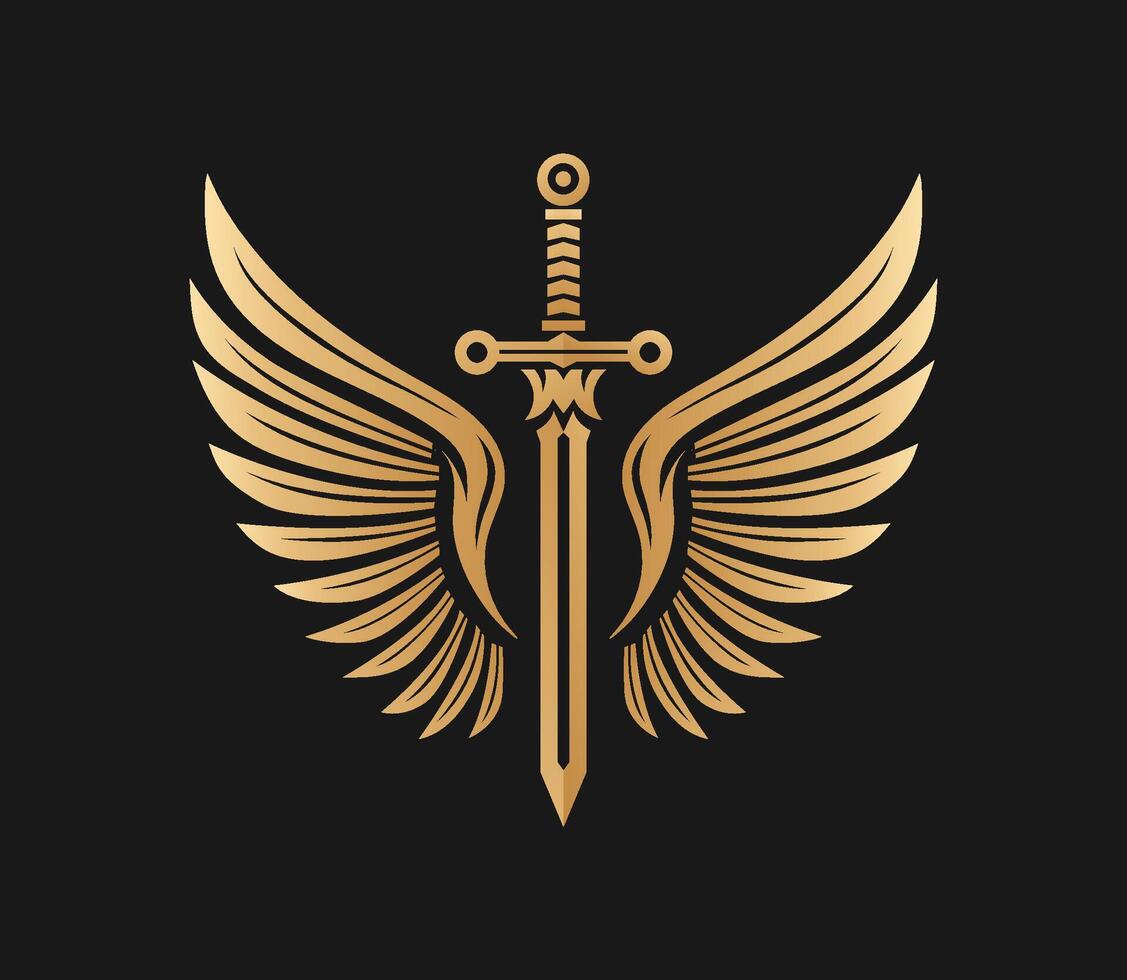 golden sword and wings symbol with elegant design style vector