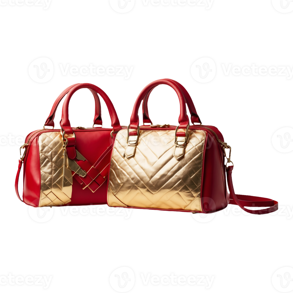 a red bag with a gold buckle is sitting on a grid Isolated on a Transparent Background png