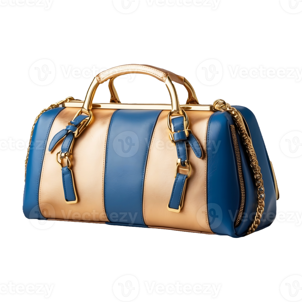 a blue and gold bag with a gold trim is shown Isolated on a Transparent Background png