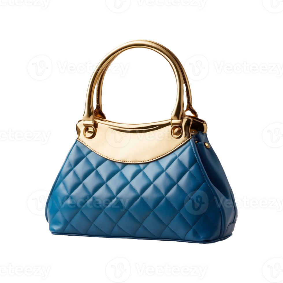 a blue and gold purse with a gold chain Isolated on a Transparent Background png