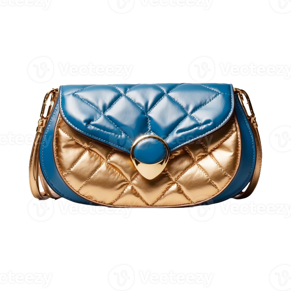 a blue and brown bag with a gold handle Isolated on a Transparent Background png