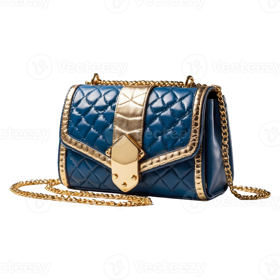 a blue and brown bag with a gold buckle is sitting on a transparent Background png