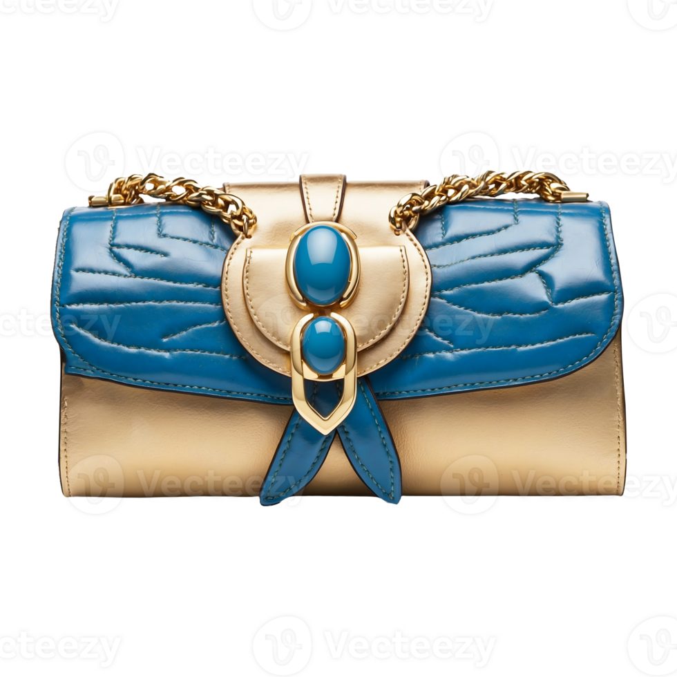 a blue and gold purse with a blue ribbon Isolated on a Transparent Background png