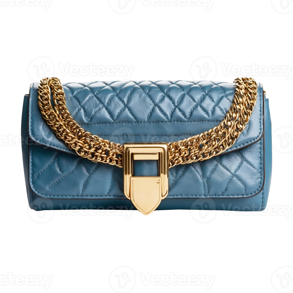 a blue and gold bag with a gold handle Isolated on a Transparent Background png