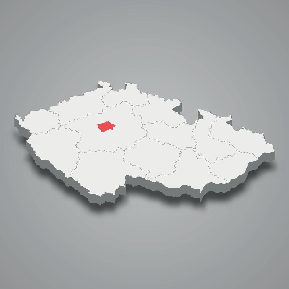 Prague region location within Czech Republic 3d map vector
