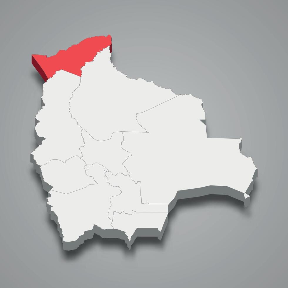 Pando department location within Bolivia 3d map vector