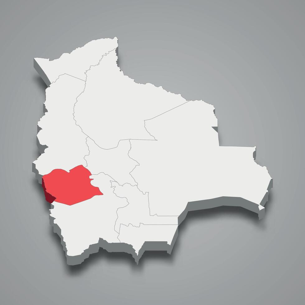 Oruro department location within Bolivia 3d map vector