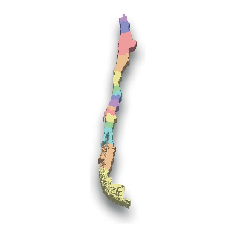 3d isometric colored map of Chile vector