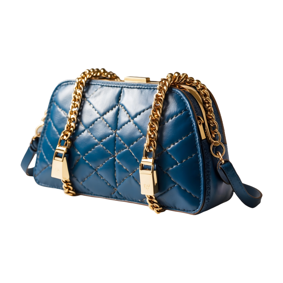 a pair of blue and gold handbags with gold trim Isolated on a Transparent Background png