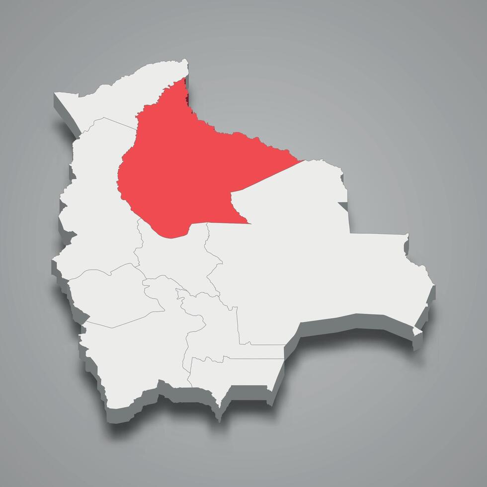 Beni department location within Bolivia 3d map vector