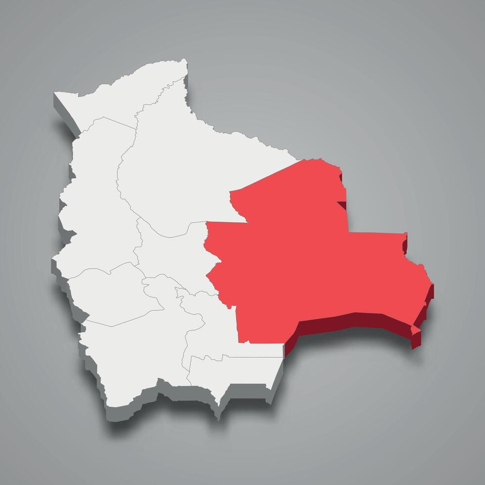 Santa Cruz department location within Bolivia 3d map vector