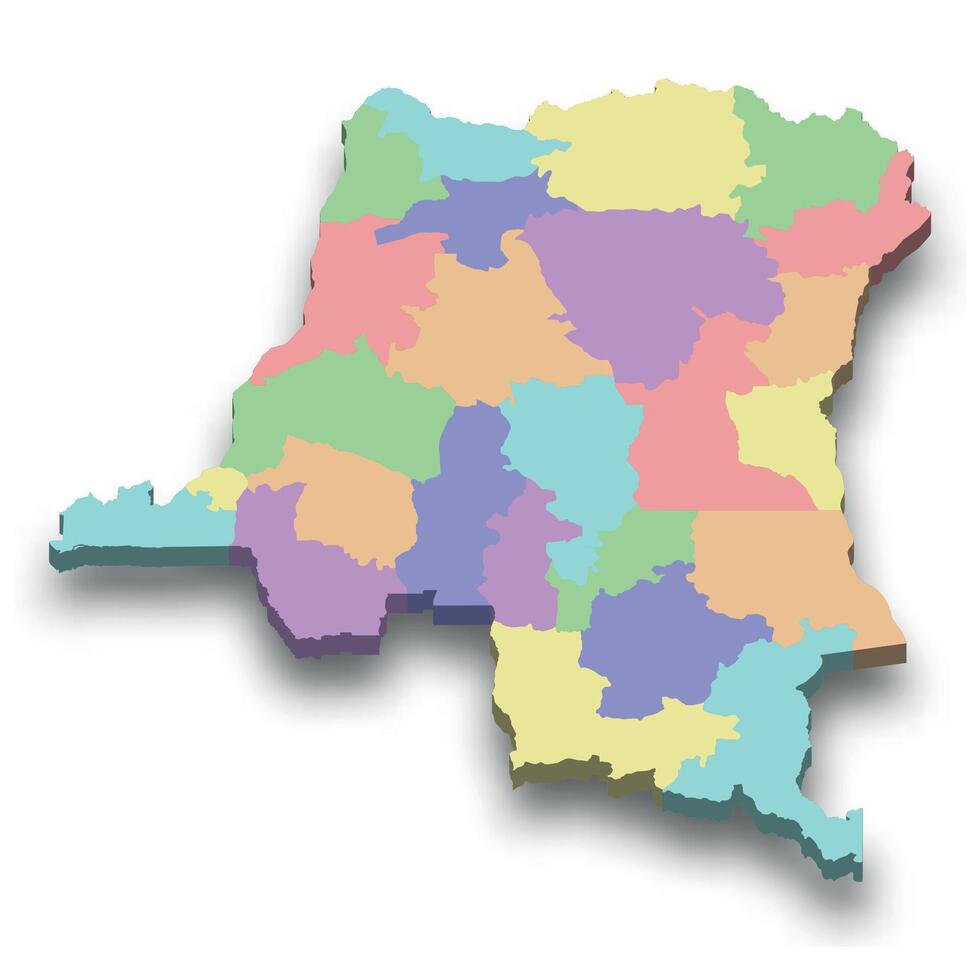 3d isometric colored map of DR Congo vector