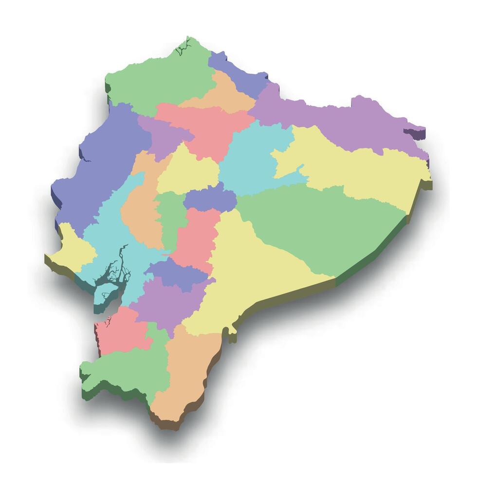 3d isometric colored map of Ecuador vector