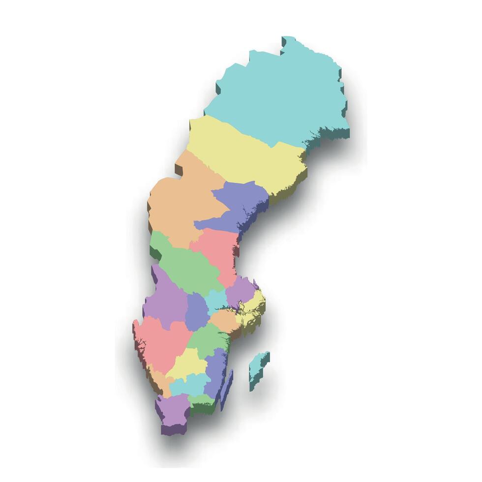 3d isometric colored map of Sweden vector