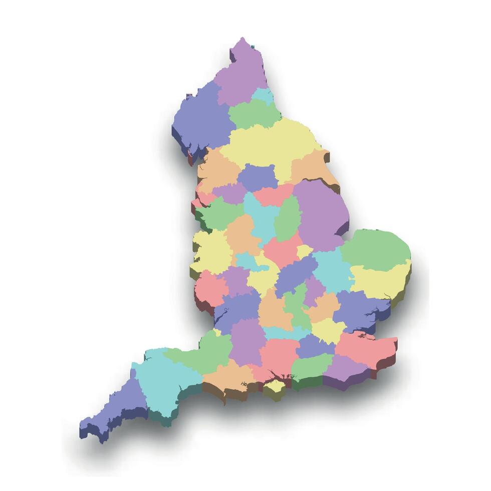 3d isometric colored map of England vector