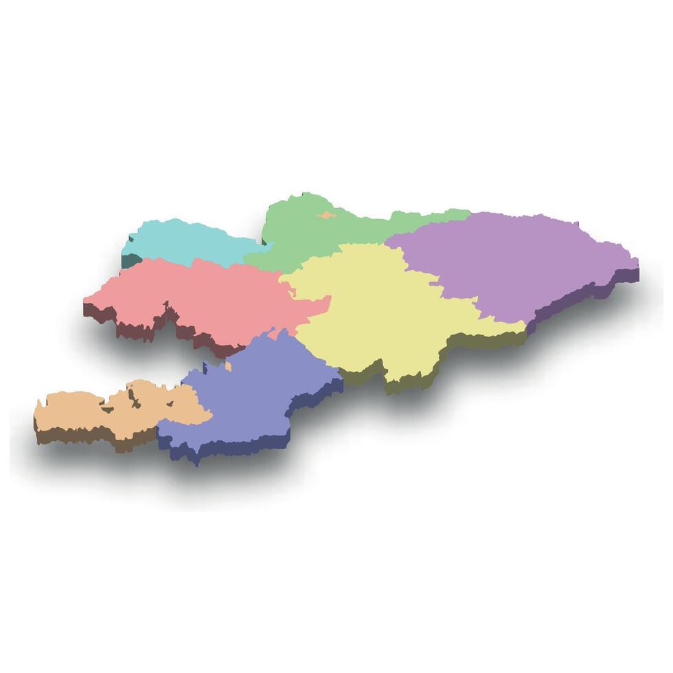 3d isometric colored map of Kyrgyzstan vector