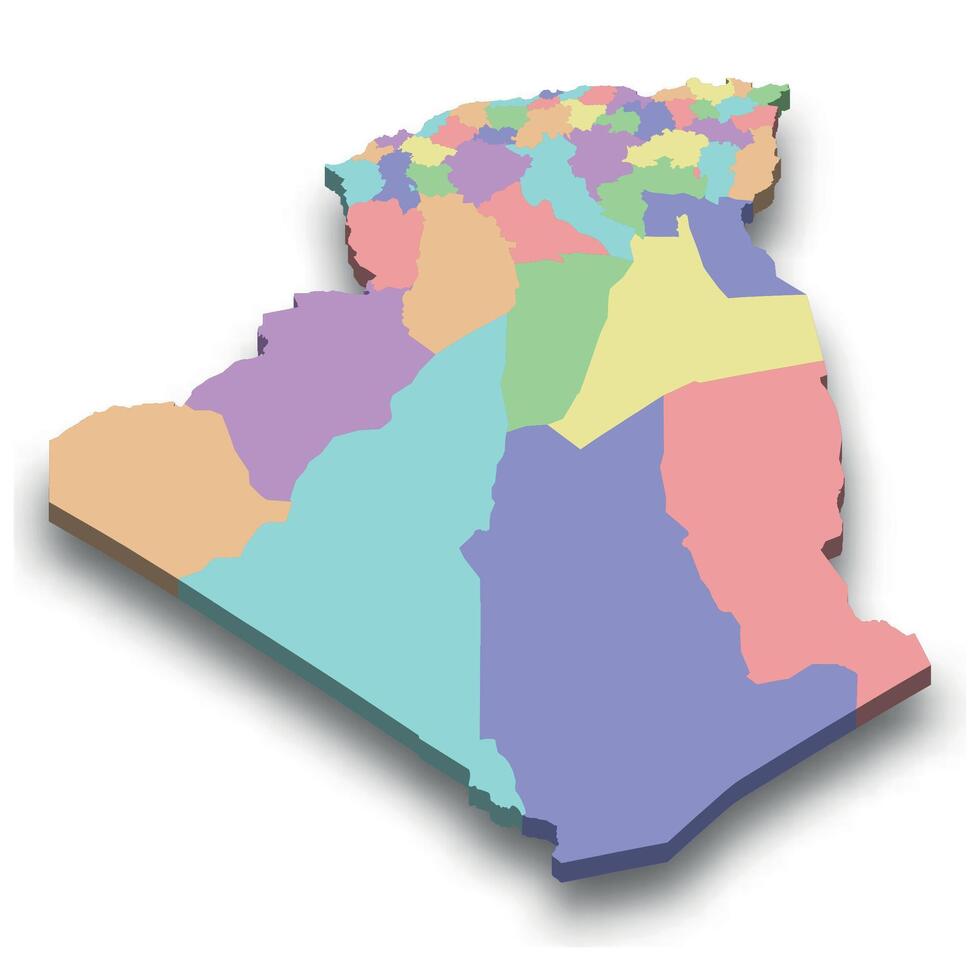3d isometric colored map of Algeria vector