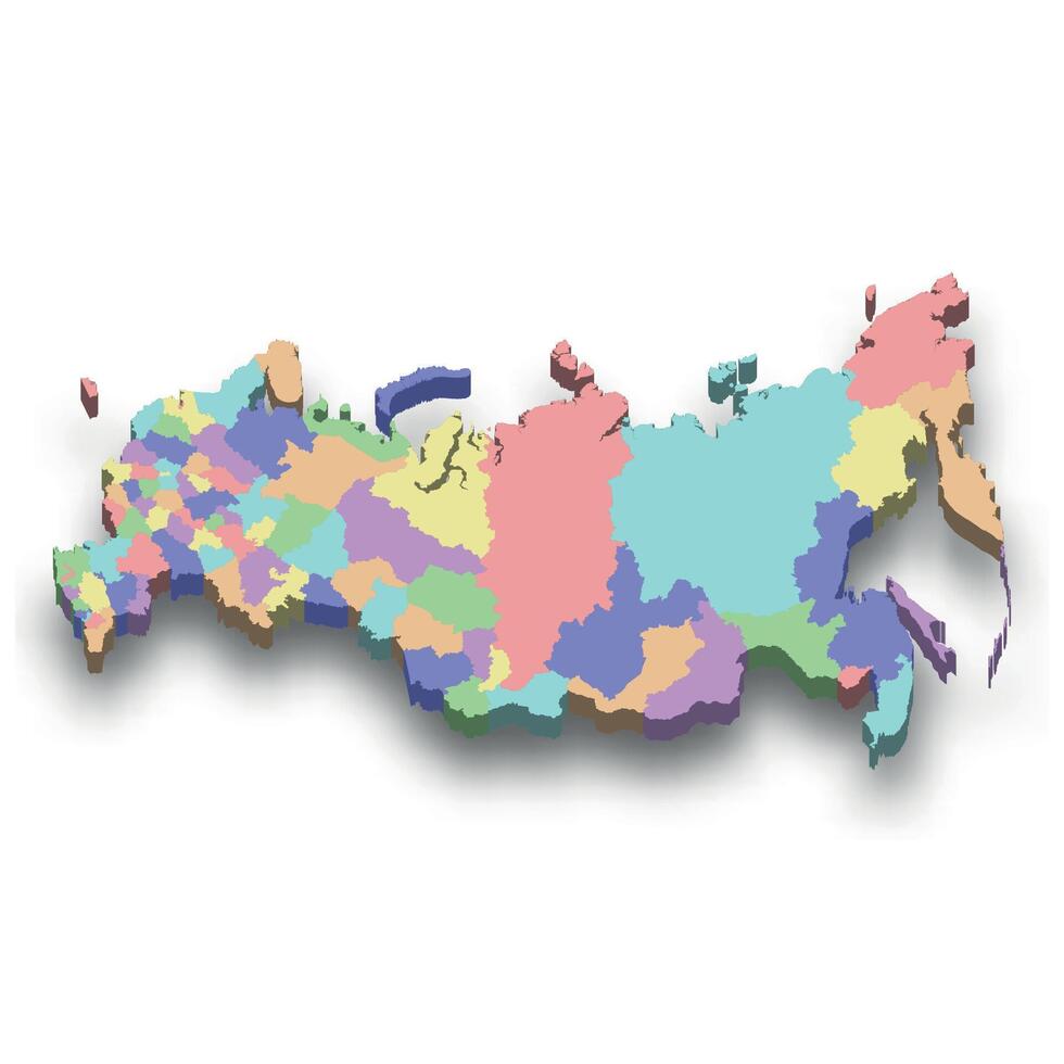 3d isometric colored map of Russia vector