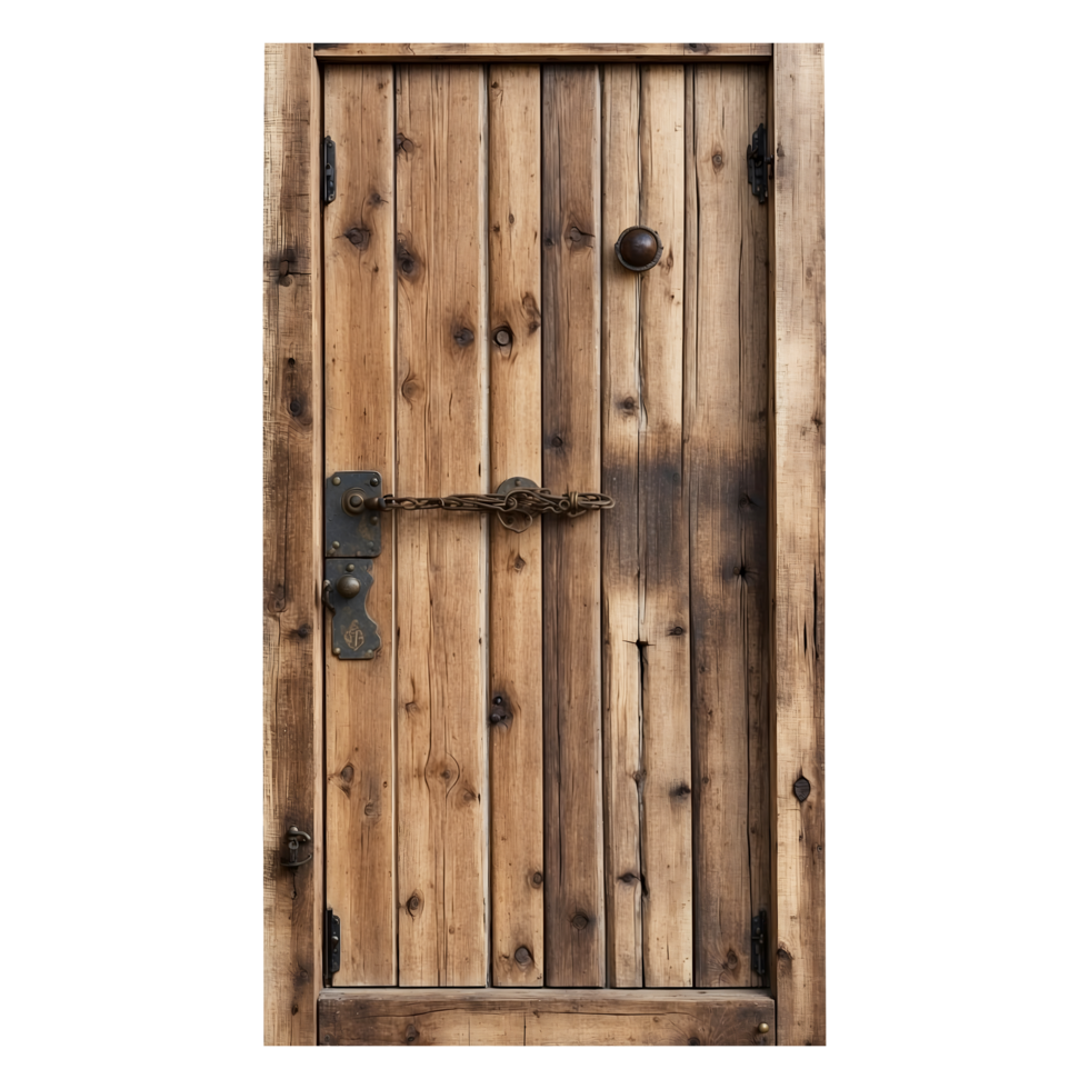 Weathered Wooden Close Door Isolated on a Transparent Background - Ideal for Creating Rustic-Themed Banners, Posts, or Covers png