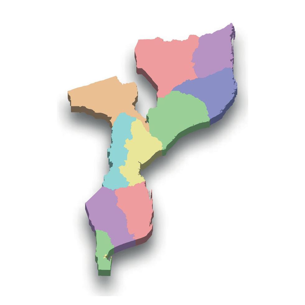 3d isometric colored map of Mozambique vector