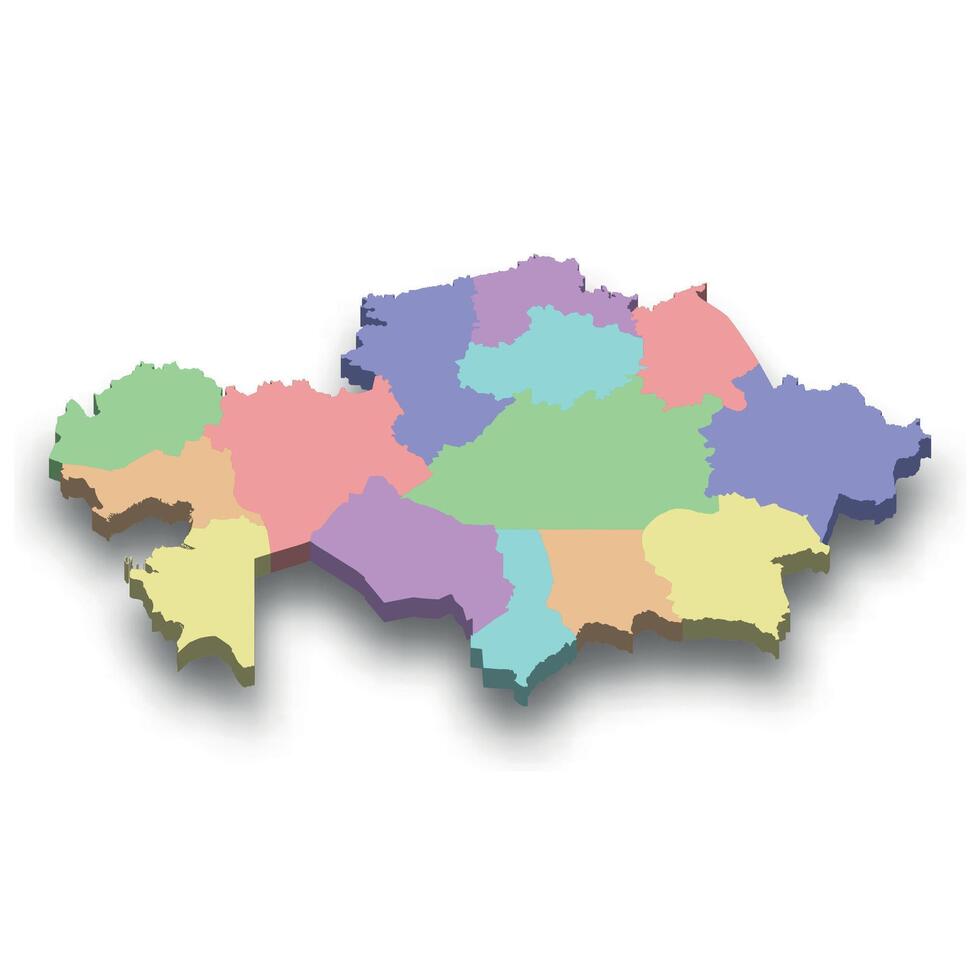 3d isometric colored map of Kazakhstan vector