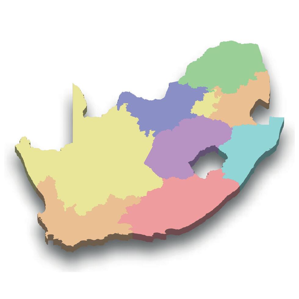 3d isometric colored map of South Africa vector