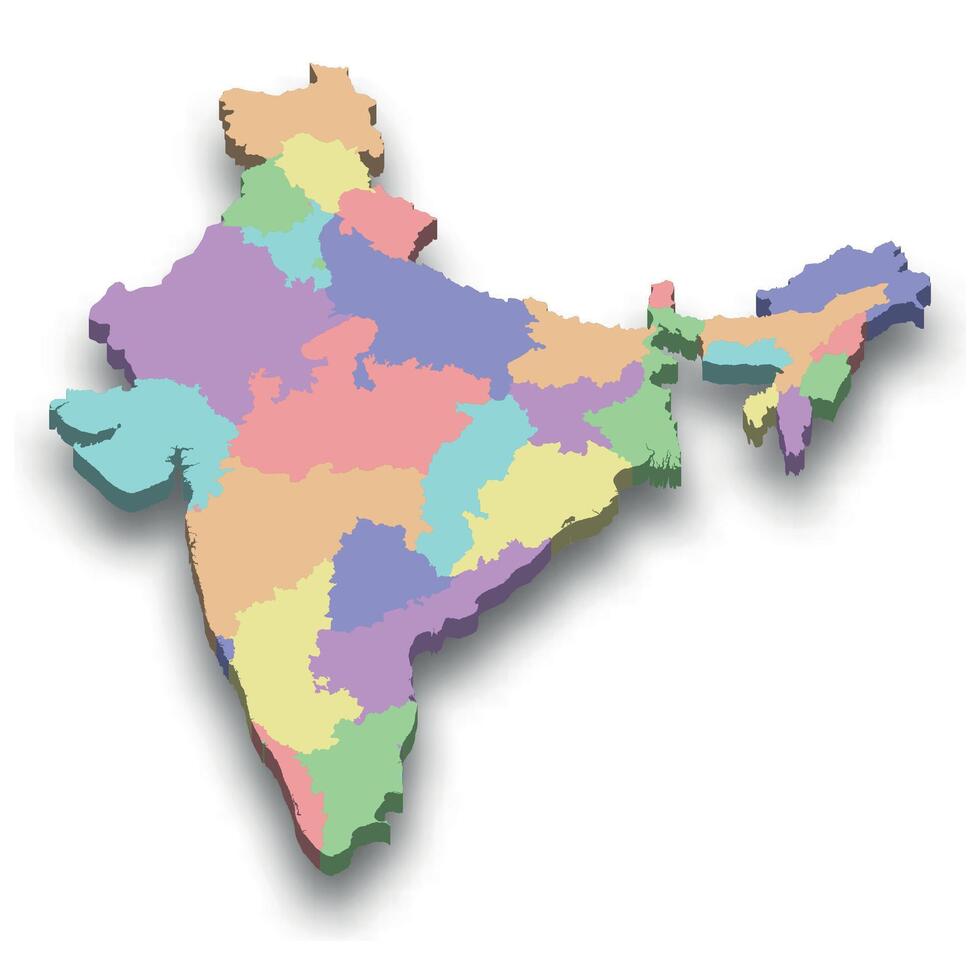 3d isometric colored map of India vector
