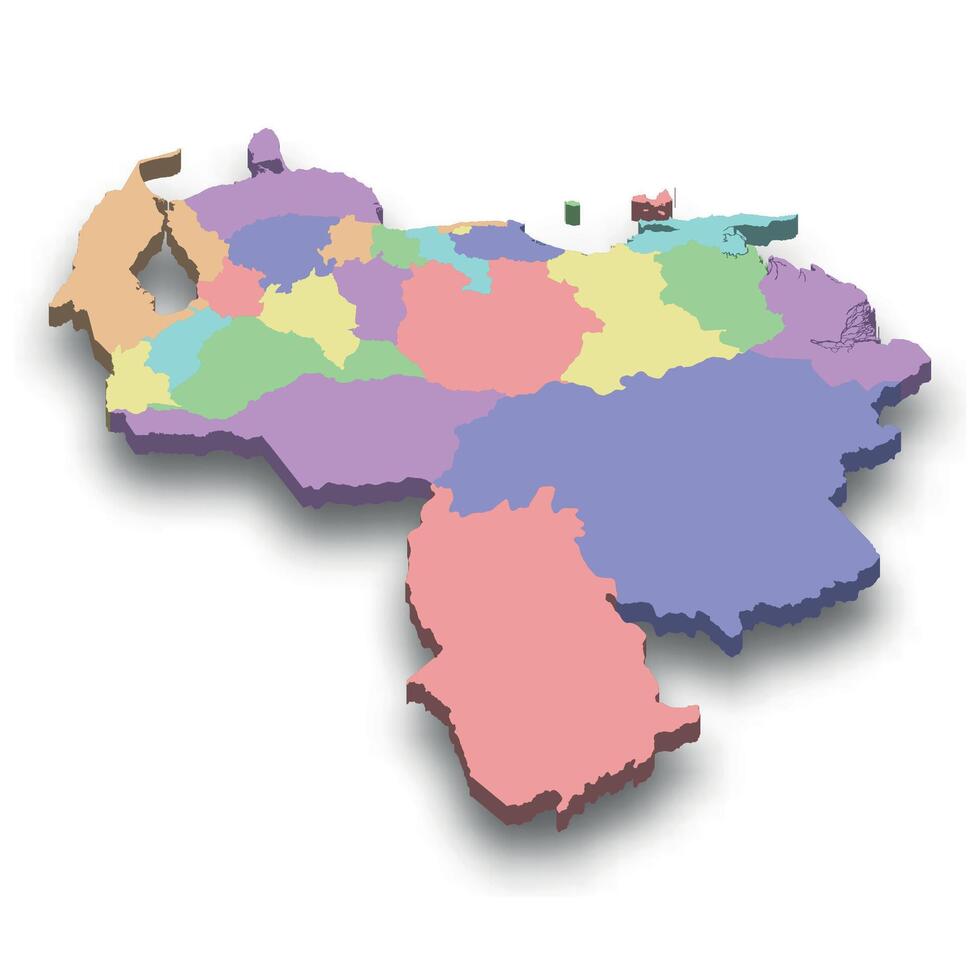 3d isometric colored map of Venezuela vector