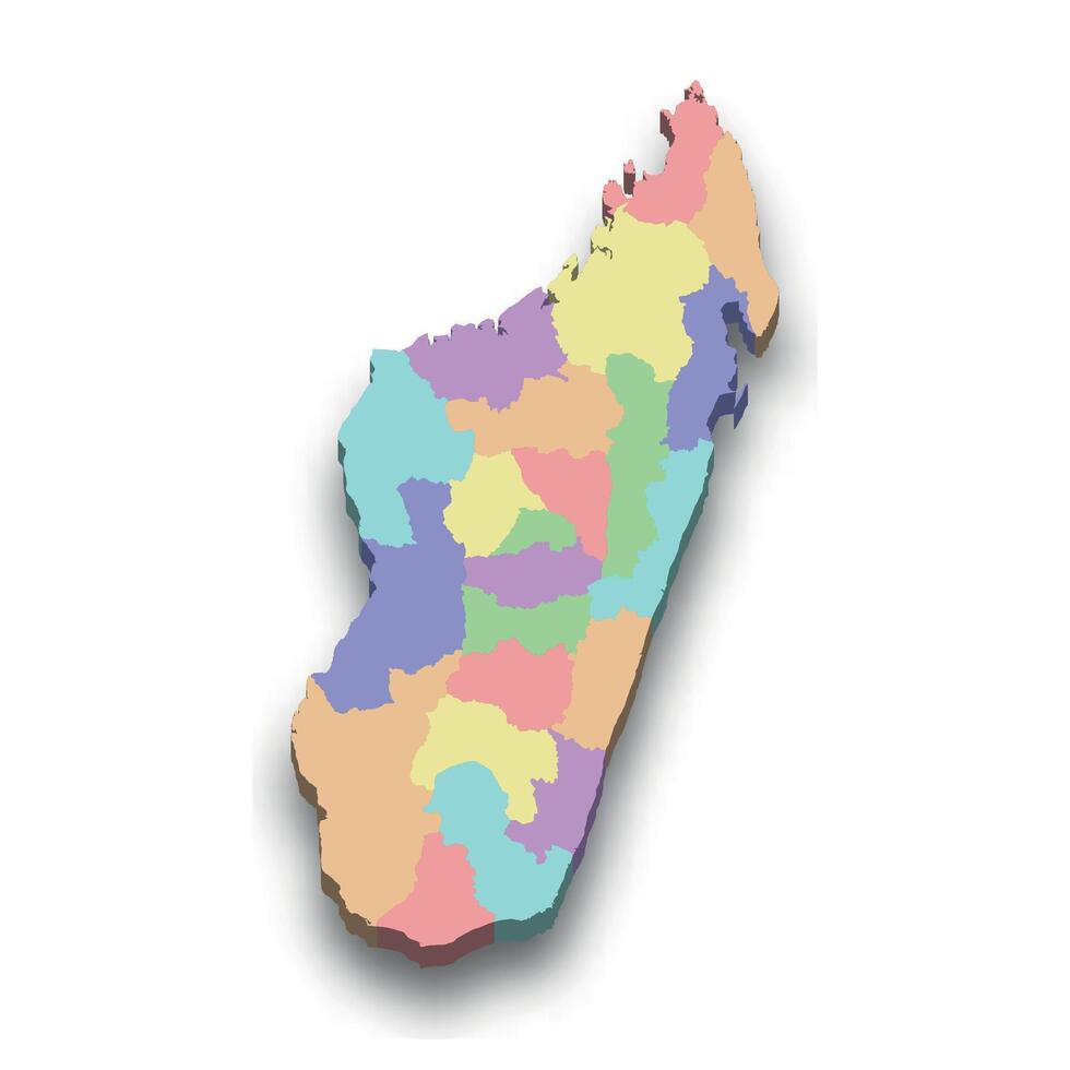 3d isometric colored map of Madagascar vector