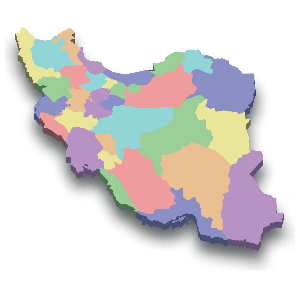 3d isometric colored map of Iran vector