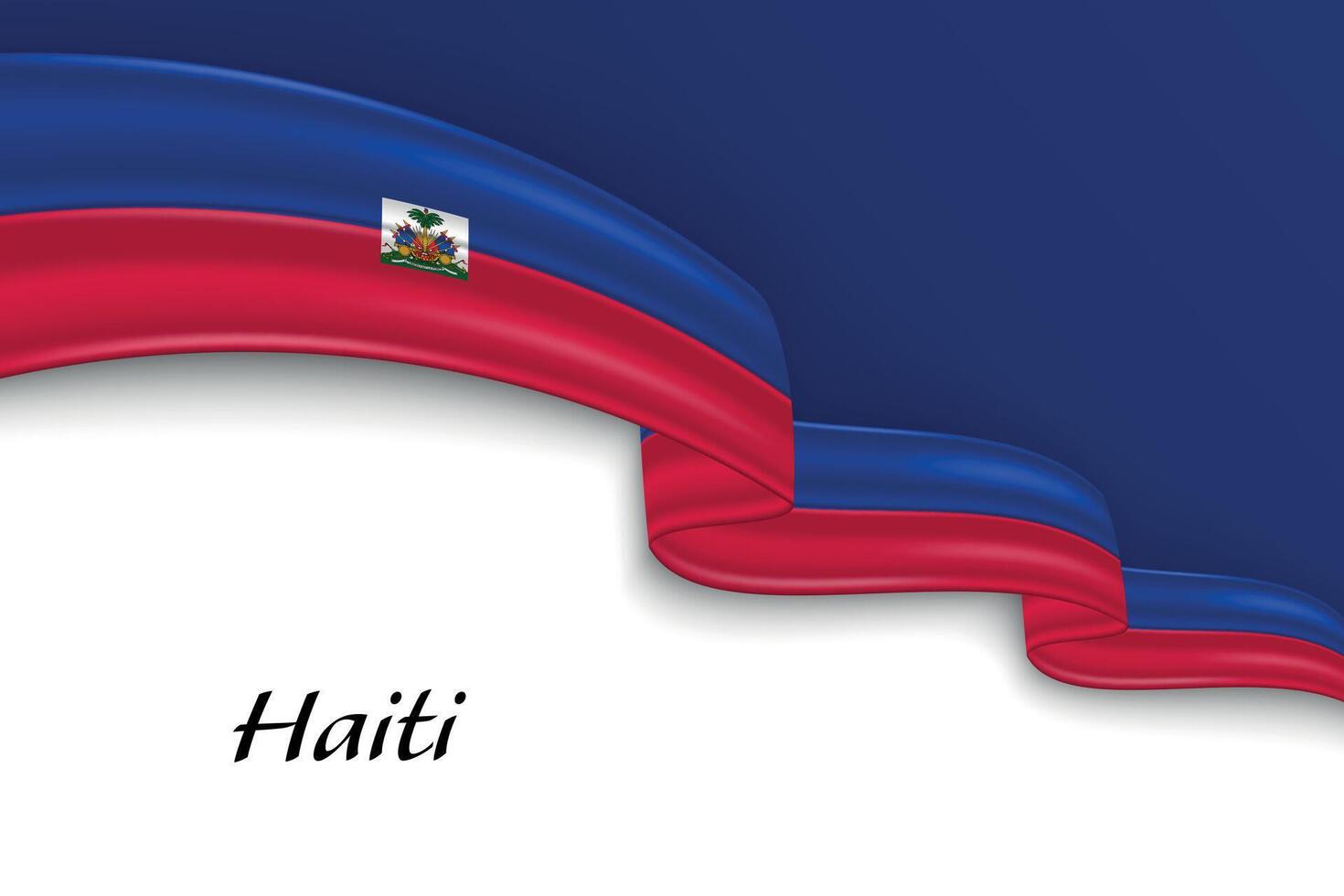 Waving ribbon with flag of Haiti vector
