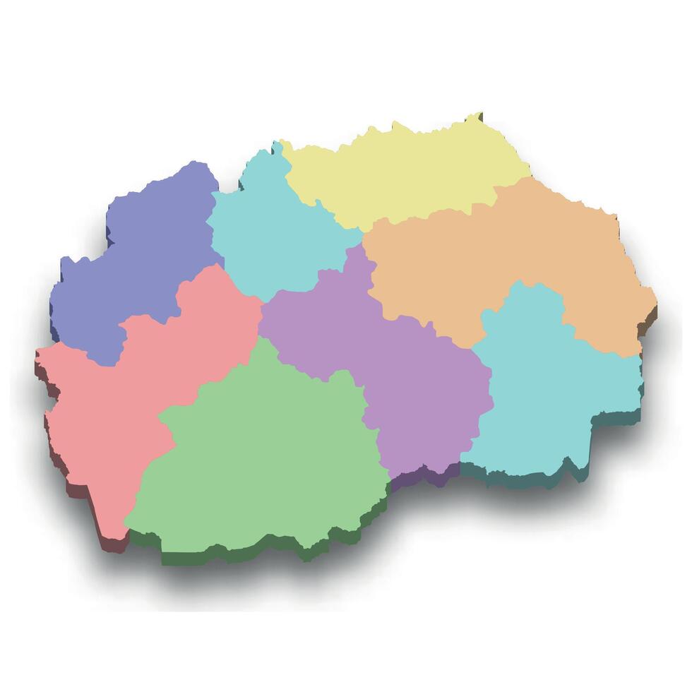 3d isometric colored map of North Macedonia vector