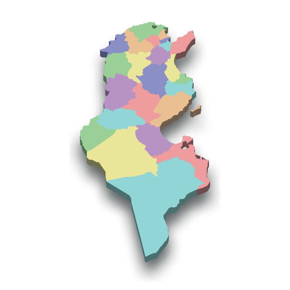 3d isometric colored map of Tunisia vector