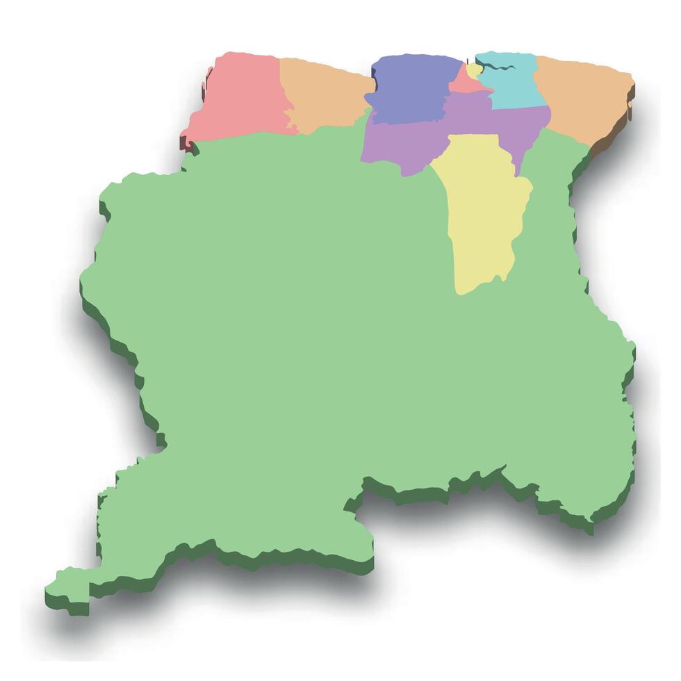 3d isometric colored map of Suriname vector