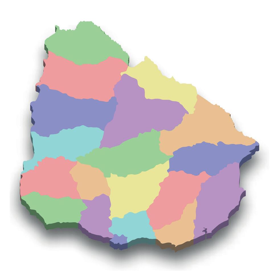 3d isometric colored map of Uruguay vector