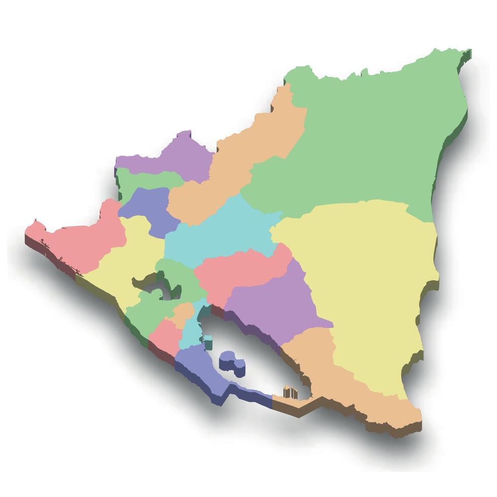 3d isometric colored map of Nicaragua vector