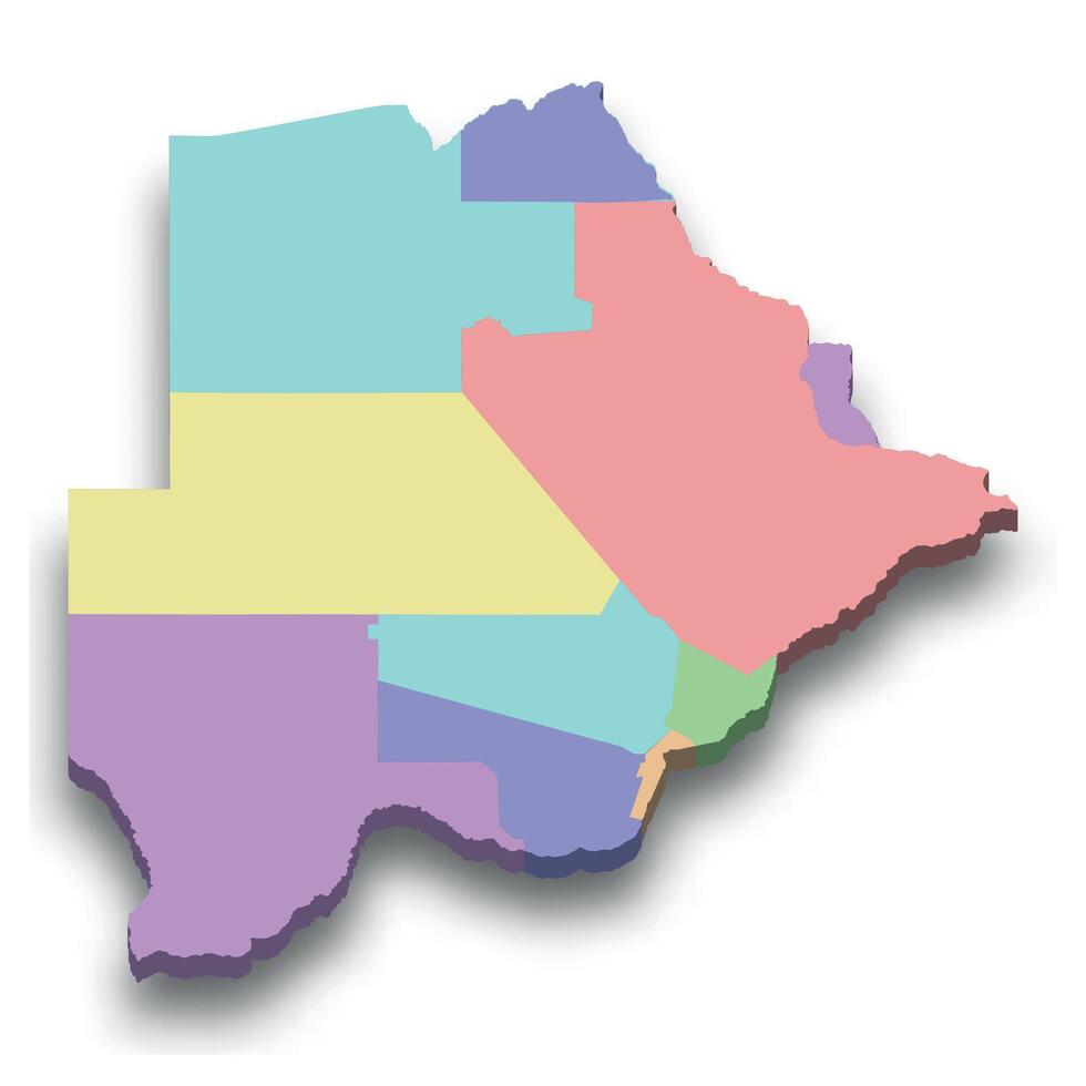 3d isometric colored map of Botswana vector