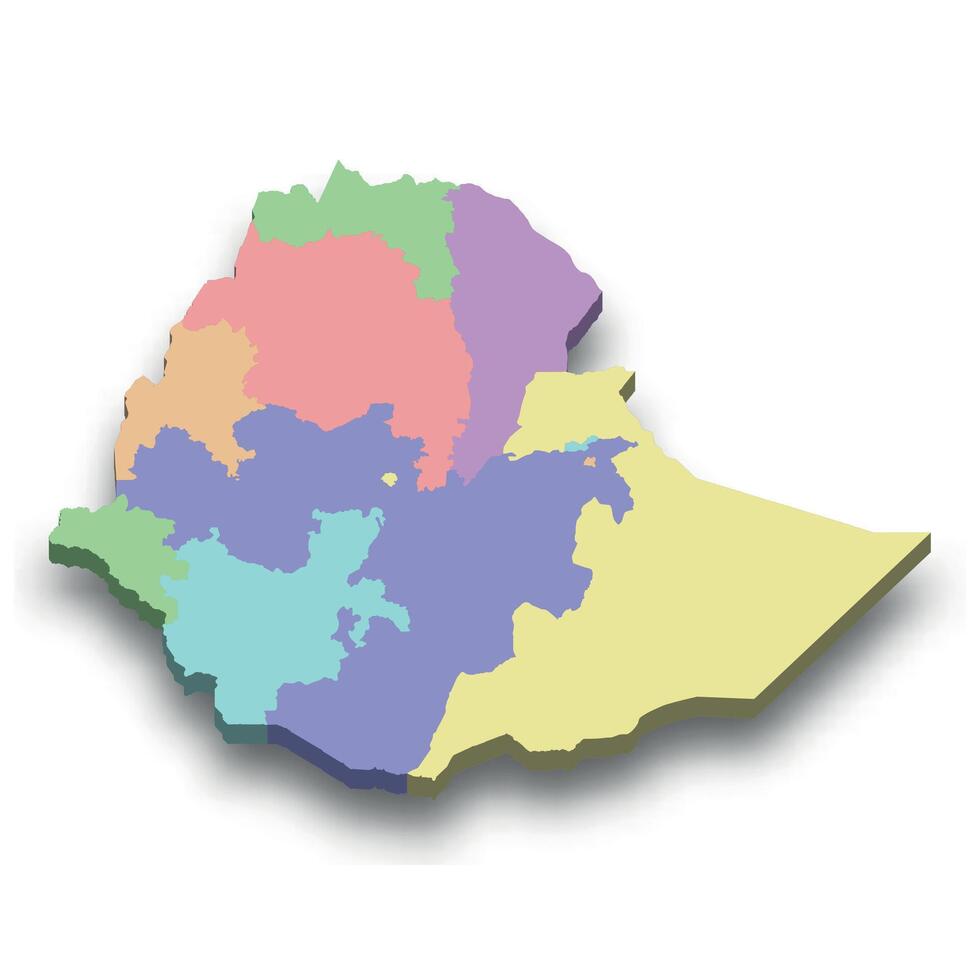 3d isometric colored map of Ethiopia vector