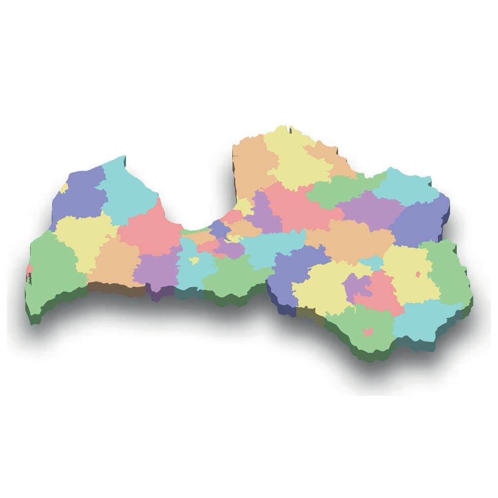 3d isometric colored map of Latvia vector