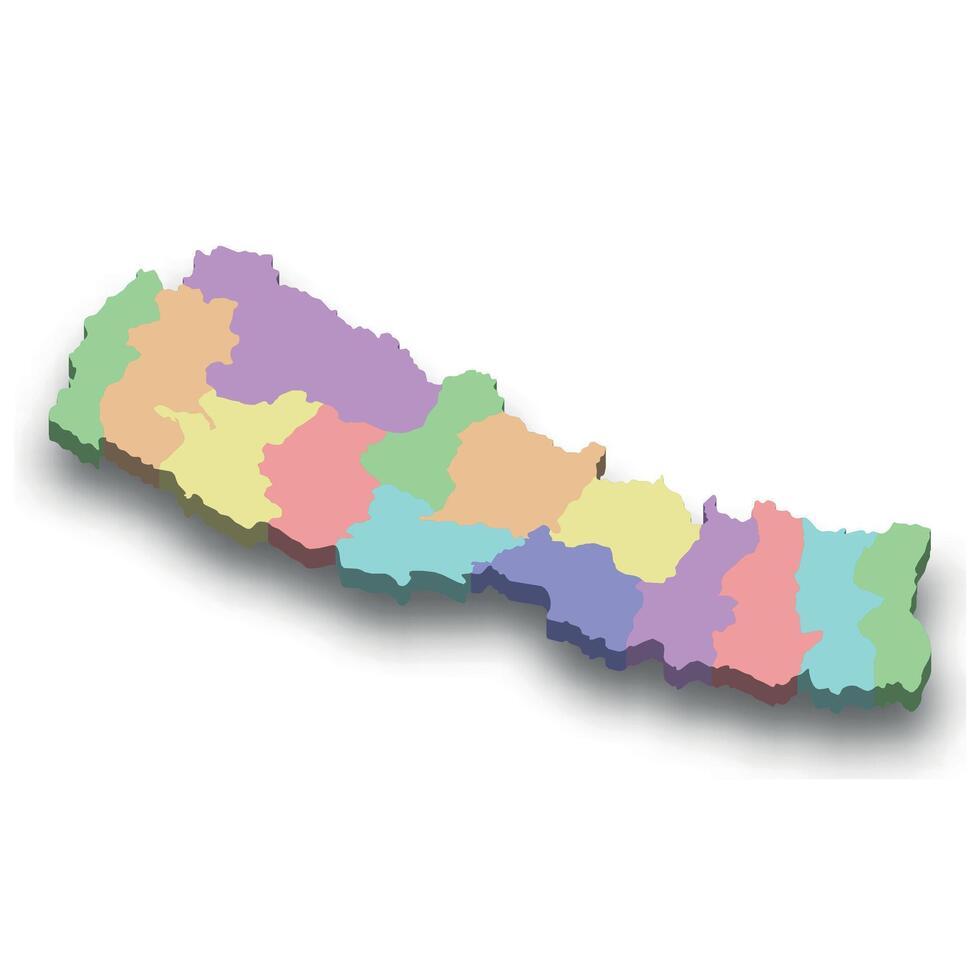 3d isometric colored map of Nepal vector