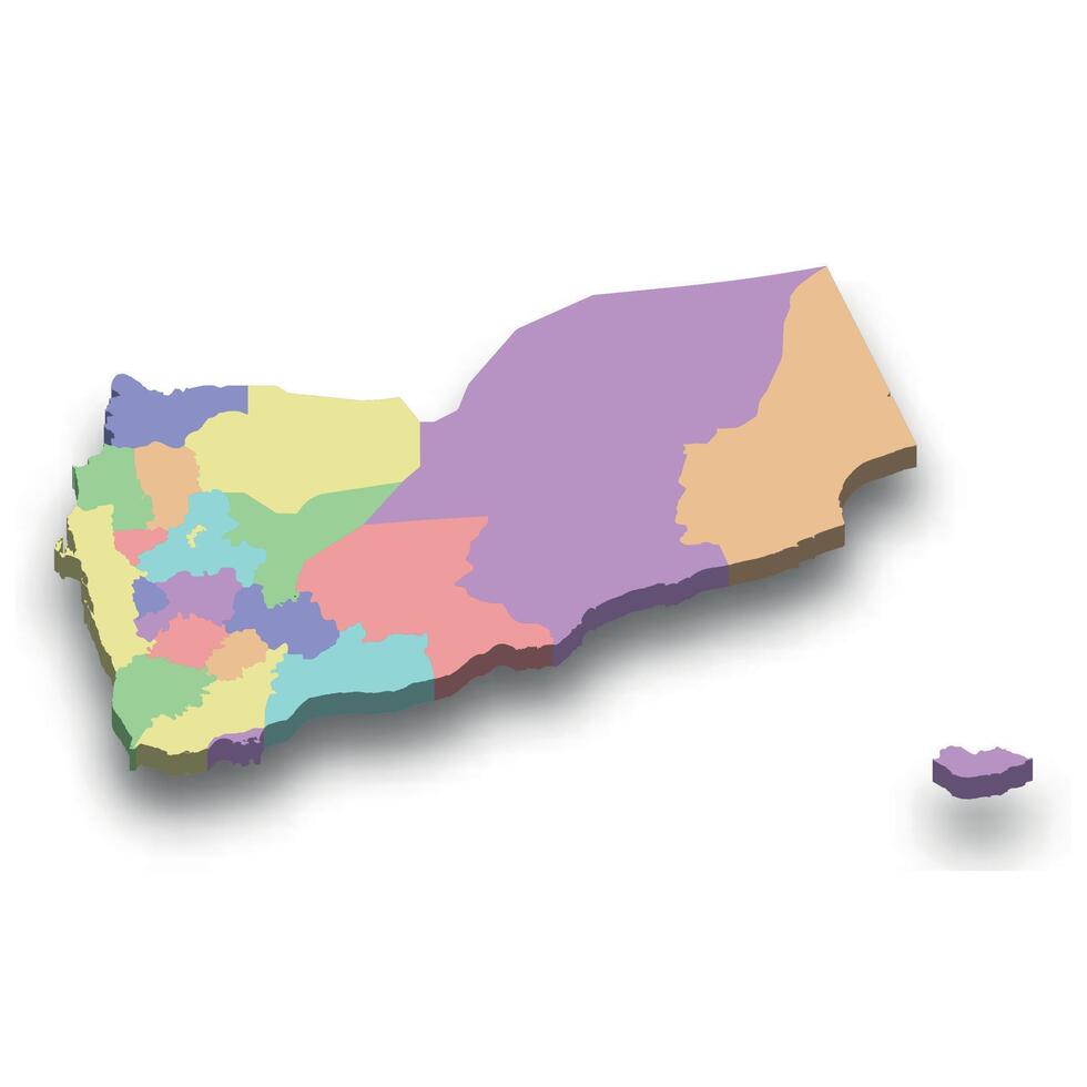 3d isometric colored map of Yemen vector