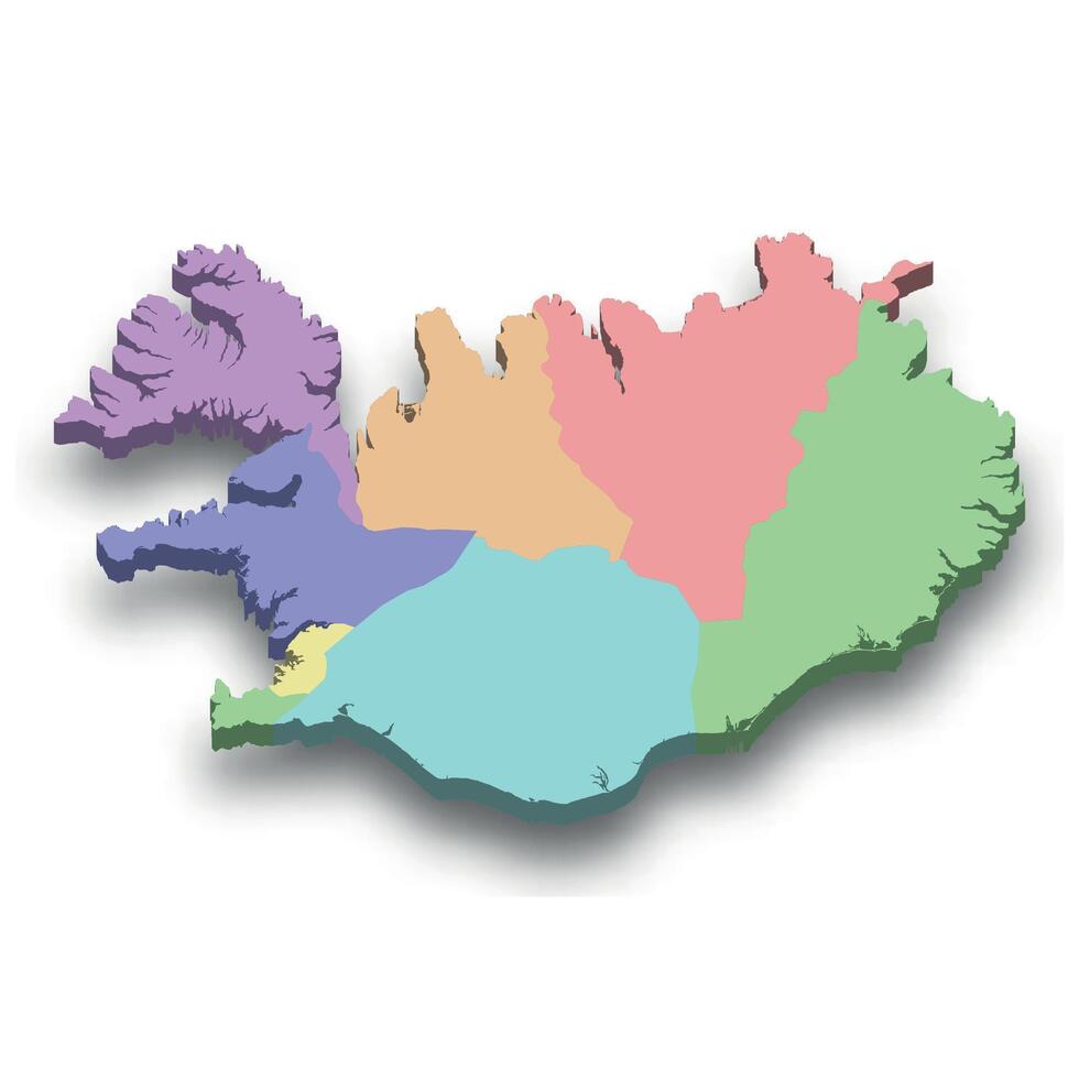 3d isometric colored map of Iceland vector