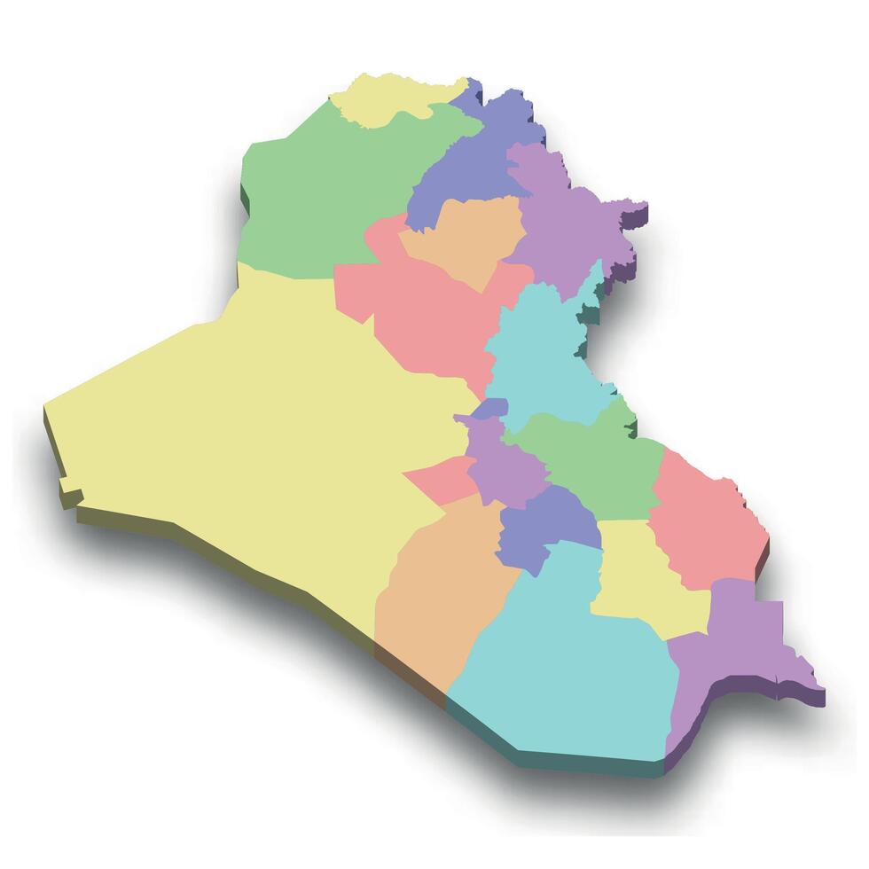 3d isometric colored map of Iraq vector