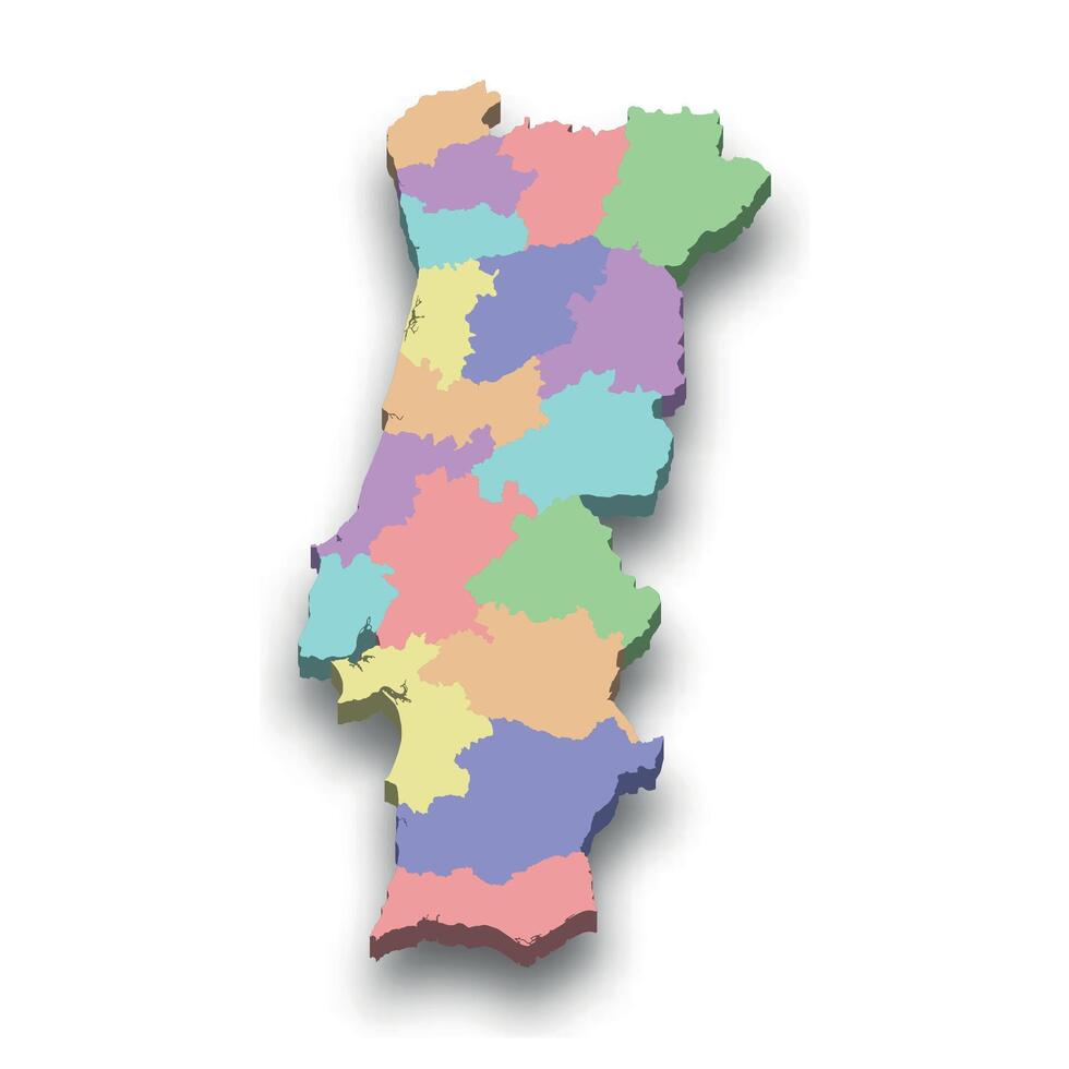 3d isometric colored map of Portugal vector