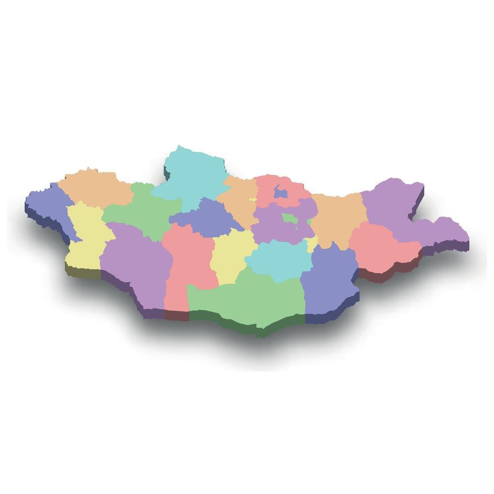 3d isometric colored map of Mongolia vector