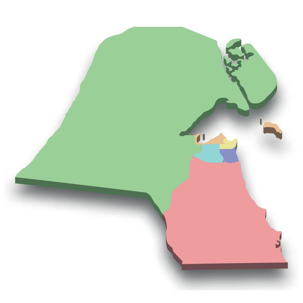 3d isometric colored map of Kuwait vector