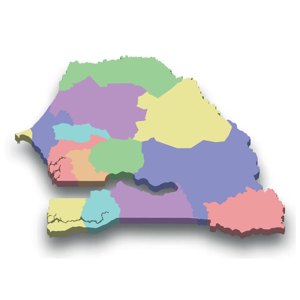 3d isometric colored map of Senegal vector