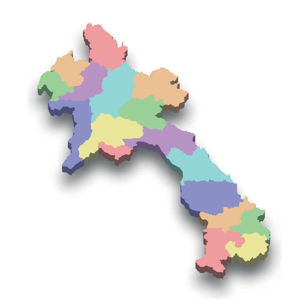 3d isometric colored map of Laos vector