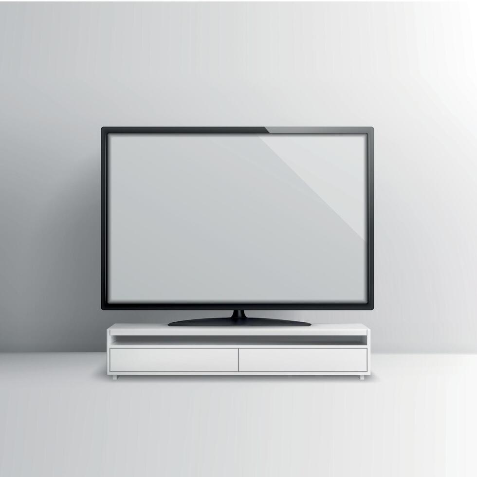 Flat Screen TV on Modern White TV Stand vector