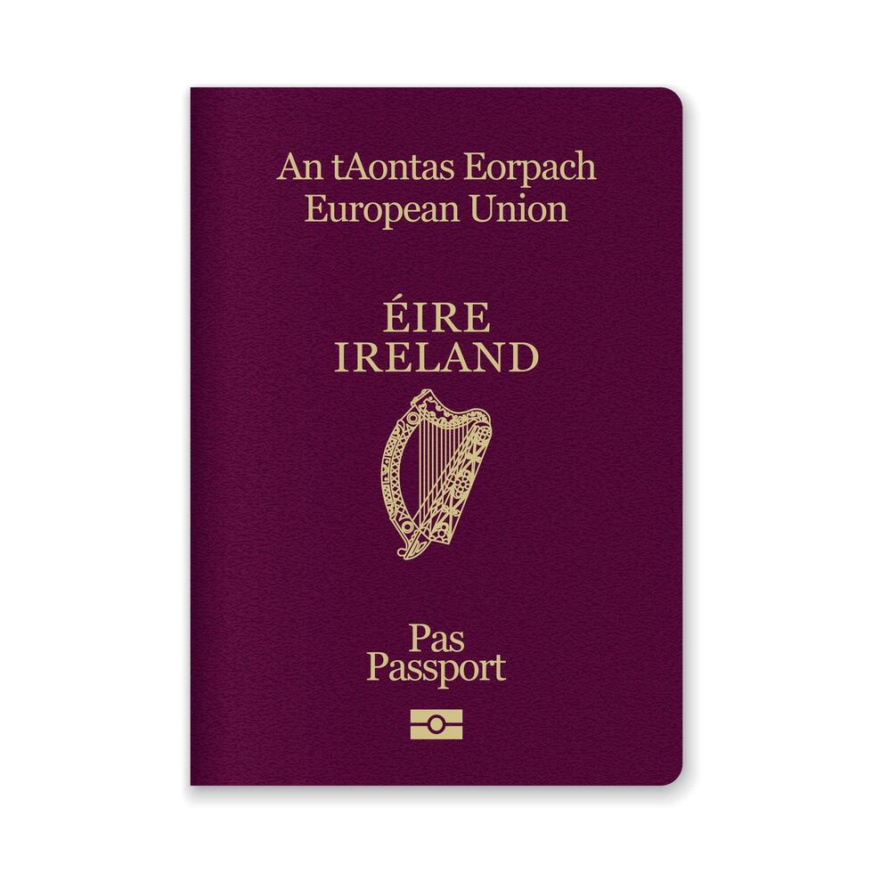 Ireland Passport Cover with Gold Emblem and Text vector